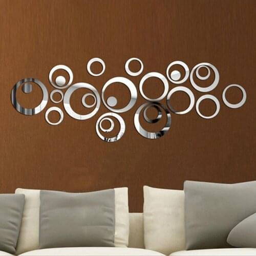 24Pcs/Lot DIY 3D Circles Mirror Wall Sticker Crystal Mural Decal Home Decor Living Room Mirrored Plastic Decorative Sticker