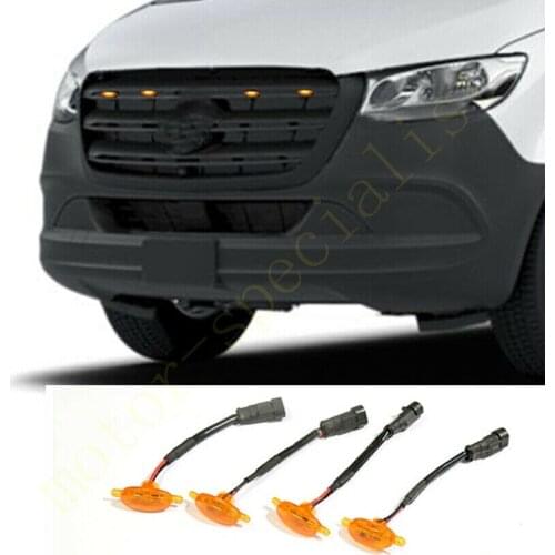 4pcs LED Car Front Grille LED Amber Light Raptor Style Light Kit Decor W/ Wire Speed For Benz Sprinter 1500 2019-2021
