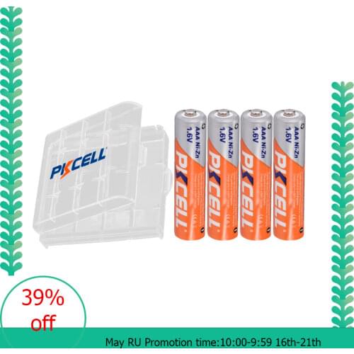 4Pcs PKCELL AAA battery 900mWh 1.6V Ni-Zn AAA Rechargeable Batteries AAA nizn battery +1Pcs Battery Case for AA AAA Battery