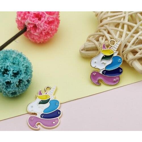 5Pcs Lovely Colorful Unicorn Gold Alloy Enamel Charms Pendant DIY Findings Women Earring Necklace Handmade Jewelry Accessory