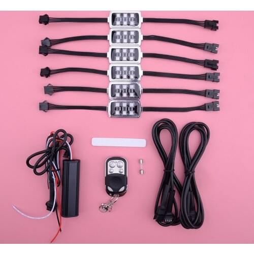 6Pcs 5W DC 12V Wireless Motorcycle RGB LED Under Glow Neon Atmosphere Strip Light Kit with Remote Control
