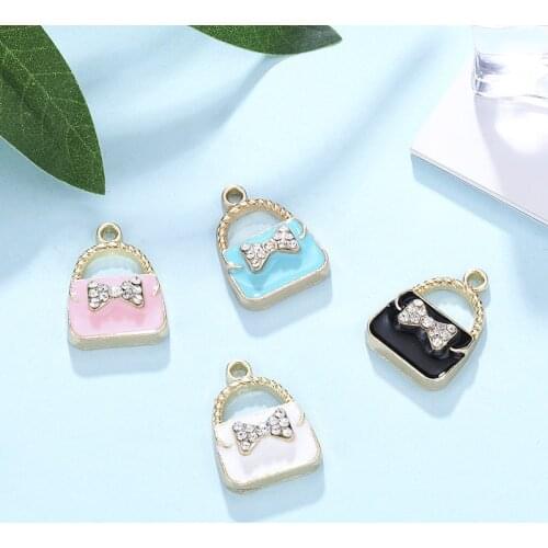 10pcs/pack Bow tie point drill bag dripping oil Enamel Pendant Charms Gold Tone Oil Drop DIY Bracelet Floating Charms