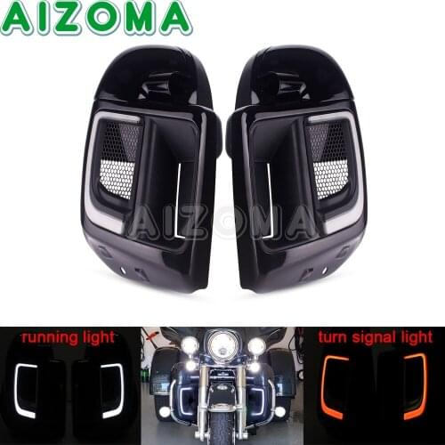 Black ABS Plastic Motorcycle LED Turn Signal Running Light Grill Lower Vented Leg Fairing for Harley Touring FLHR FLHT FLHX FLRT
