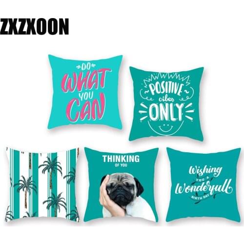 Decorative Throw Pillows Case Polyester Green Plant Trees Letter Dog Cushion Cover for Sofa Car Home Capa De Almofadas