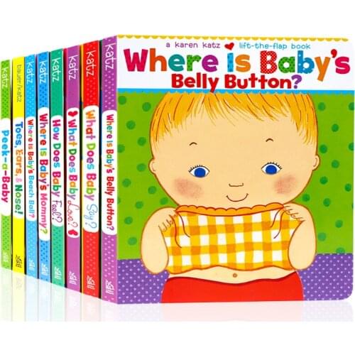 8PCS/SET Body Part Learn English Words Karen Katz Lift Flap Book Children Baby English Coloring Board Book Kids Reading Gift