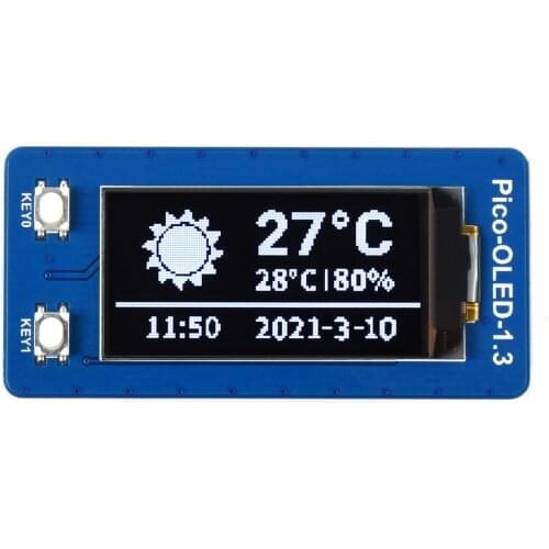 Waveshare 1.3inch OLED Display Module For Raspberry Pi Pico, 64×128 Pixels, Embedded SH1107 Driver,SPI/I2C Interface