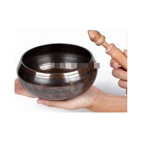 Hermoso Antiguo Budismo Tibetano Cuprum Mantra Cuenco 9 cm de bronce Al Por Mayor Cuencos China wholesale factory Bronze Arts