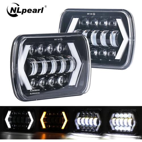 Nlpearl 5x7" 7x6" 55W DRL Arrow Halo LED Headlight Daytime Running Light with Turn Signal Light for Jeep Wrangler YJ Cherokee XJ