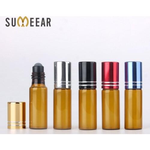 100 Pieces/Lot 5ML Essential Oil Bottles Roll On Amber Glass Bottle Refillable Perfume Bottle Travel Bottle Cosmetic Container