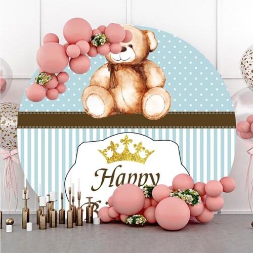 DAWNKNOW Round Circle Photography Background Backdrop Cartoon Bear Celebrate Kids Baby Birthday Party Decoration Photo Studio