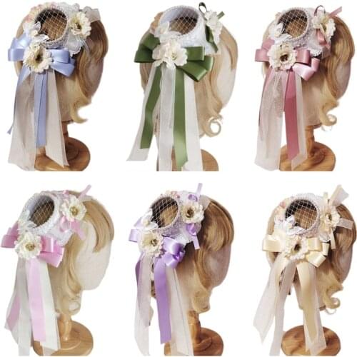 Lolita Headdress Gorgeous Pearl Top Hat Cute Ribbon Bows Hat Sweet Kawaii Bowknot Headwear Anime Cosplay Headpiece