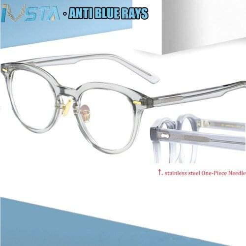 IVSTA TR90 Acetate Round Anti Blue Light Glasses Myopia Cat Eye Retro Women Men Computer Optical Frame Stainless Steel Needle