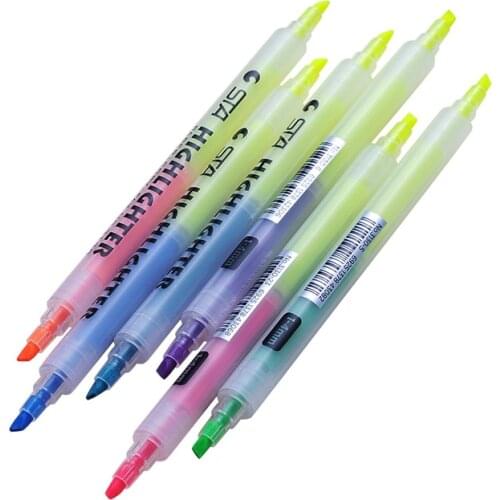 6 Colors Single Highlighter Pen Dual Head Neon Marker Waterproof Highlighters Fluorescence Pen for Student Taking Notes Marking