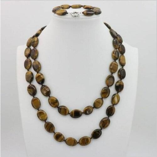 Fashion Tiger stone oval shape 13X18mm beads necklace 50 inch bractele 7.5 inch