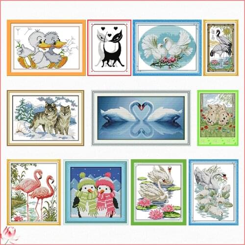 Joy Sunday Lovers Animals Count Cross Stitch Kits DIY Pattern 14CT 11CT Embroidery Set Needlework Home Decoration Craft Painting