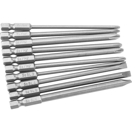 10pcs S2 Steel Cross Head PH1 PH2 Slot Screwdriver Bits1/4inch Hex Shank 100mm Bits Straight Cross Head Batches Screwdriver Set