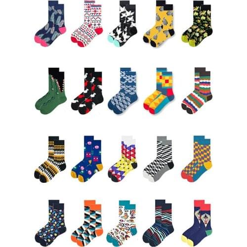 PEONFLY Men Socks Japanese Happy Cotton Colorful Cartoon Funny Kawaii Leaves Diamond Crocodile Socks Male For Christmas Gift