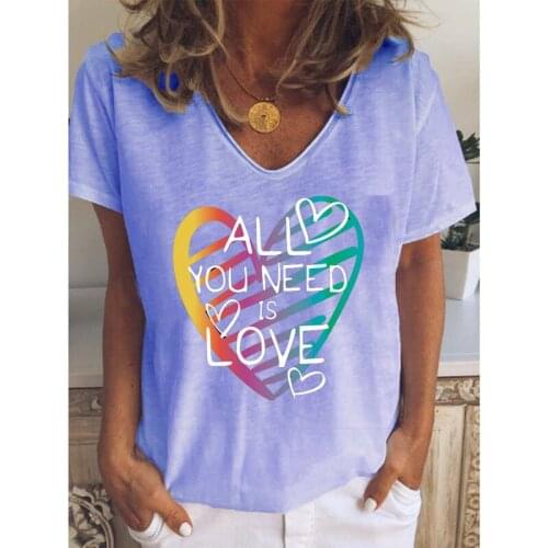 New Summer TShirts Top For Women Girl Short Sleeve Love Printing Tops Lady Graphic Clothing Ladies Female Tee Shirts Size S-3Xl