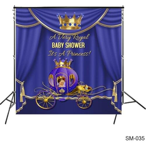 A Very Royal Baby Shower Backdrops Royal Blue Princess Girl Babyshower Carriage Golden Crown Theater Stage Cake Table Background