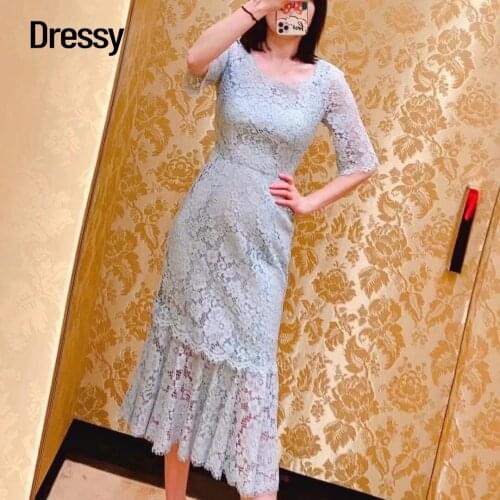Top Quality Luxury Design 2021 Women Summer Trumpet / Mermaid Dress Pure Silk Inner Lining Elegant Party Knee-Length