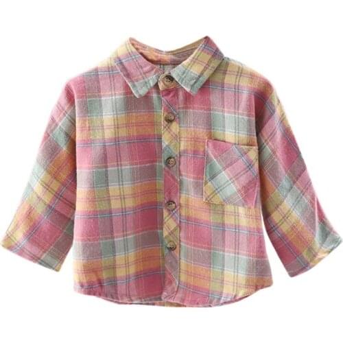 Autumn Baby Girl Long Sleeve Cotton Plaid Shirt Casual Turn-down Classic Girl Shirt