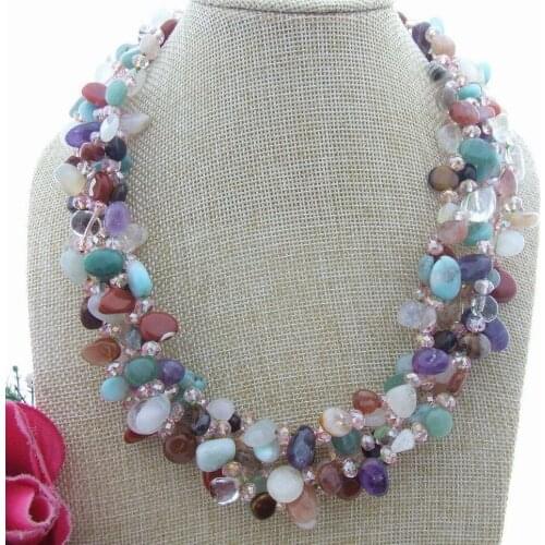 5Strds top-drilled fan multi color Crystal&aventurine carnelian choker Necklace
