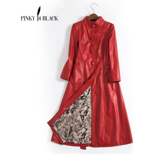 Pinky Is Black 2019 New Arrival Women Autumn Winter Faux Leather Jackets Lady Fashion S-5XL Long Motorcycle Women Coat Outwear