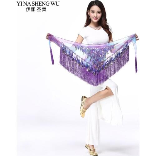 2018 Newest Belly Dance Hip Scarf Waist Chain Sequins Tassel Indian Dance Costume Accessories Latin Dance Triangle Hip Scarf