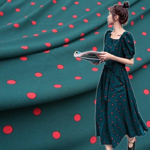 Half Meter High Grade Retro Invisible Green With Orange Round Dot Print Ice Silk Linen Fabric For Ladys Garment Handmade T1481