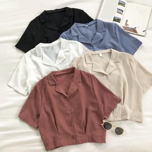 Casual Short Sleeve Solid Blouse Women V-Neck Loose Korean Office Formal Shirt Ladies Summer Fashion Cardigan Tops Female