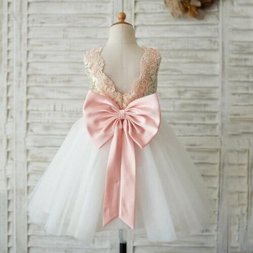 Elegant Flower Girl Dresses Puffy Tulle Kids Clothes Girls Party Birthday Pageant Gown Vestidos with Big Bow Ribbon