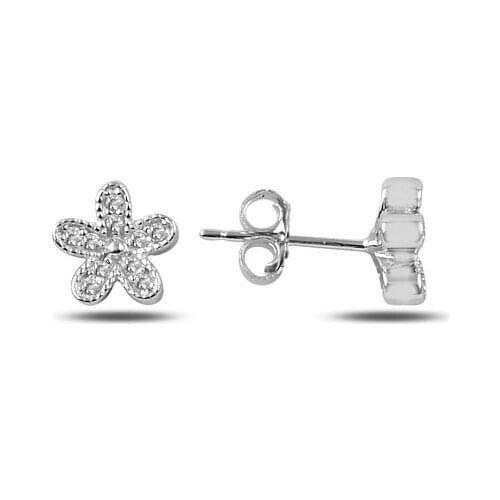 Silverlina Silver Zircon Stone Flower Earrings