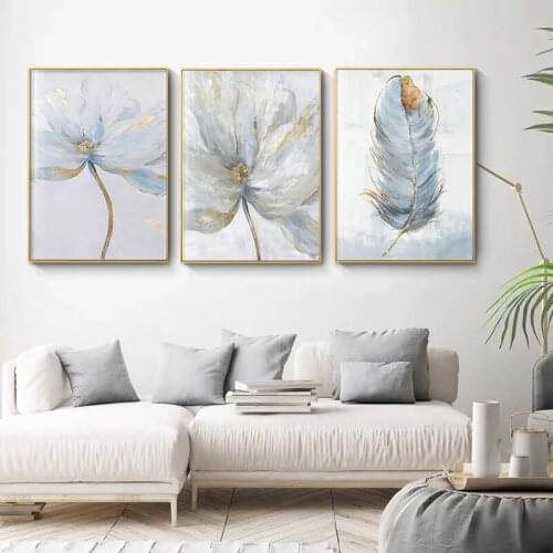 Scandinavian Gorgeous Flowers Feather Abstract Canvas Print Art Picture Nordic Poster Home Living Room Wall Decoration Picture