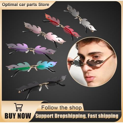 Fire Flame Sunglasses Women Men Rimless Sun Glasses UV 400 Eyewear Streetwear Car Driving Trending Narrow Sunglasses