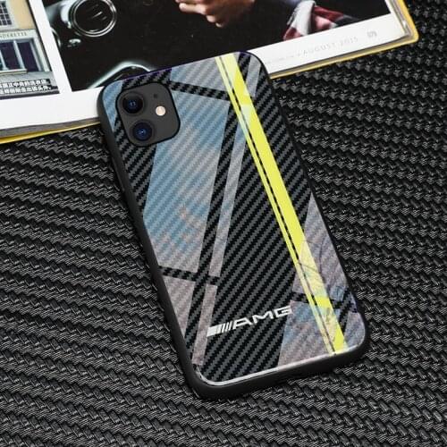 Tempered glass AMG design Phone Case for iphone X XS Max 6 6s 7 8 plus 12 mini 11 pro max samsung s8 s9 s10 plus note 8 9 cover