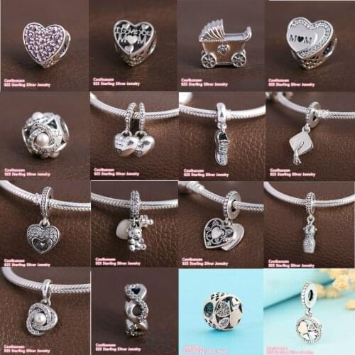 100% 925 Sterling Silver Beads Running Shoe Dazzling Dress Tribute to Mom Heart Mother & Daughter Cute Babys Pram Dangle Charm