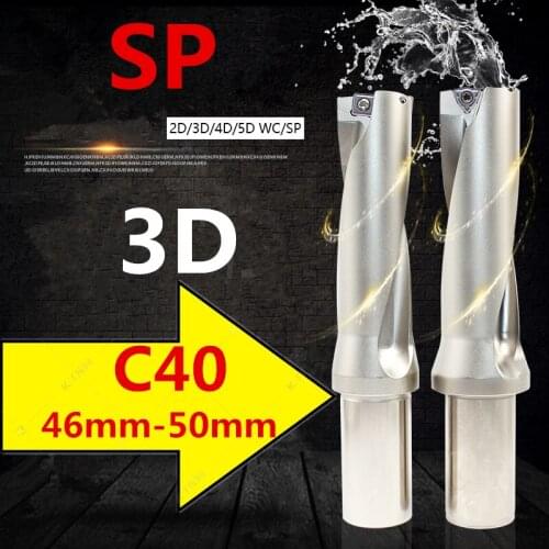 U Drill Bit SP WC 3D C40 46 47 48 49 50mm Indexable Insert Drills Fast Drill Type CNC Metal Drilling Shallow Hole Tool for Metal