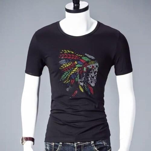 High-quality casual handsome t-shirt fashion bottoming shirt new mens short-sleeved shirt hot drill shirt Slim