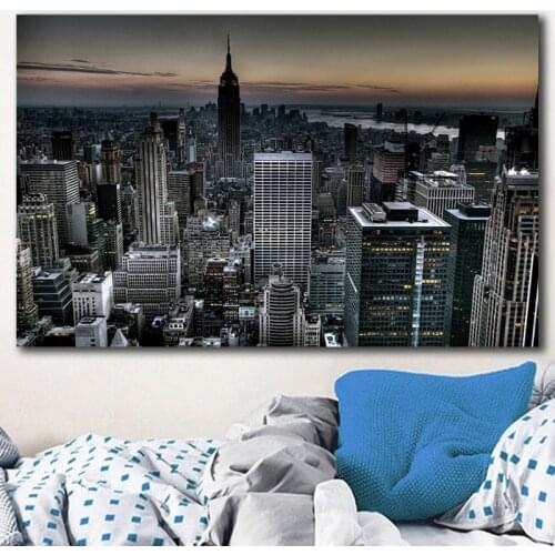 YUMEART New York City Manhattan Brooklyn Bridge Black White Building Canvas Painting Posters and Prints Modern Wall Art Picture