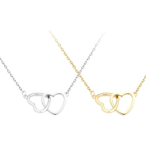 Kpop Womens Neck Chains Gold Silver Color Alloy Double Heart Pendant Necklaces for Girl Fashion Jewelry