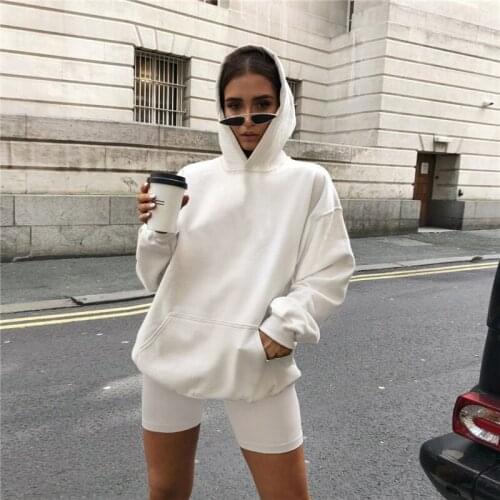 Womens fashion street wear solid color clothes sets hooded sweatshirt with skinny shorts sets two pieces cool autumn clothes