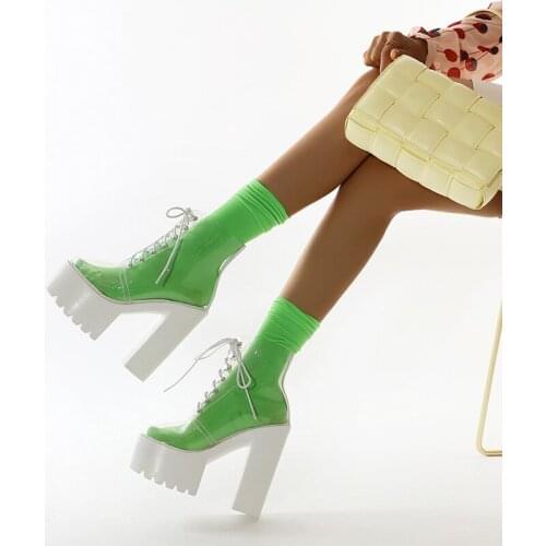 2021 Spring Summer Boots In Shoes Womens PVC Clear High Block Heels Side Zipper Ankle Boots Platform Shoes Rubber Sole