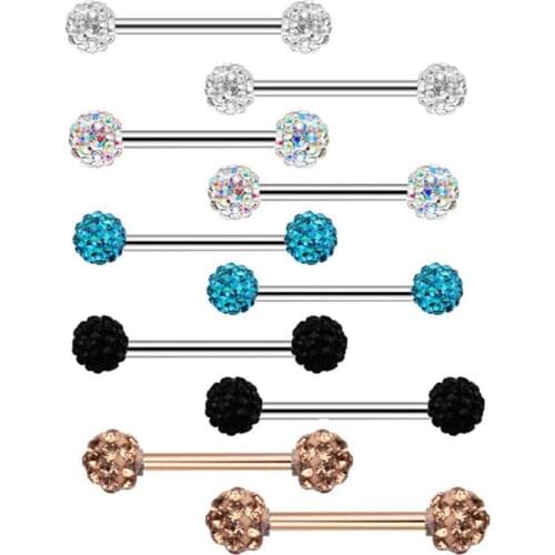 Julie Wang 1 Pair Stainless Steel Nipple Rings Zircon Barbell Hoop Punk Piercing Clip Tongue Nipple Nail Women Body Jewelry
