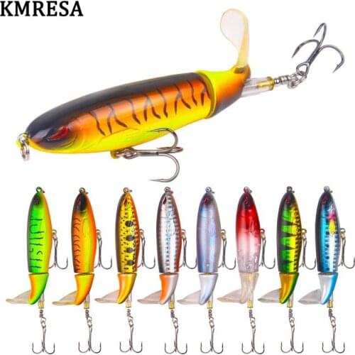 1pc Whopper Plopper Fishing Baits 13g 10cm Floating Popper Topwater Soft Rotating Tail VMC Hook Bass Fishing Bait
