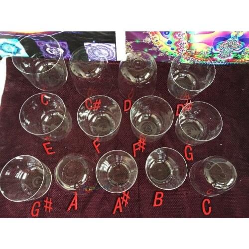 13pcs whole one set clear crystal singing bowls 3th octave perfect C3 C# D D# E F F# G G# A A# B C4 musical instrument