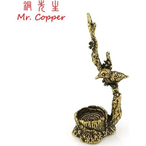 Antique Copper Magpie Plum Tree Branch Ornaments Creative Animal Stump Incense Burner Home Office Desk Decorations Accessories