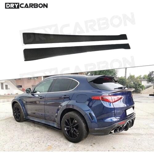 Dry Carbon fiber Side Skirts Door Bumper Lip Aprons For Alfa Romeo Stelvio 2017 2018 2019 Car Styling