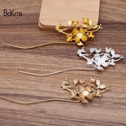 BoYuTe New Arrive (5 Pieces/Lot) 47*77MM Metal Alloy Flower Hair Stick Diy Hand Made Hair Jewelry Accessories