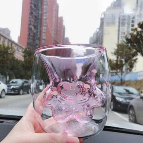 Cats Claw Cup Cat Scratch Cute Double-layer Transparent Glass Anti-scalding Water Cup Pink Sakura Purple Sakura