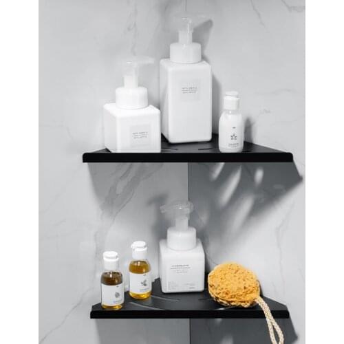 Black Bath Shower Caddy Triangle Shelf Wall Mount Space Aluminum Selves Adhesive No Damage Wall floating Rack etagere bain mural